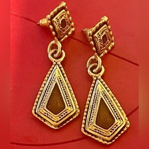 Gold and Brown Enamel Drop Earrings